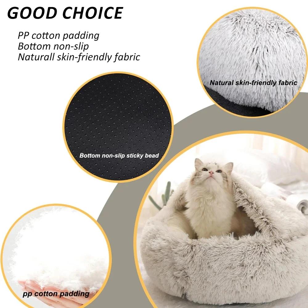 Cat Bed Round Plush Fluffy Hooded Cozy Cat Bed Cave for Indoor Donut Self Warming Small Dog Bed Anti-anxiety Puppy Kennel