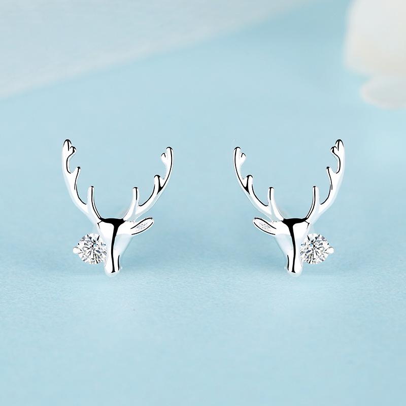 Minimalist Christmas Antler Stud Earrings For Women Small Delicate Fresh Temperament Versatile Cold Jewelry