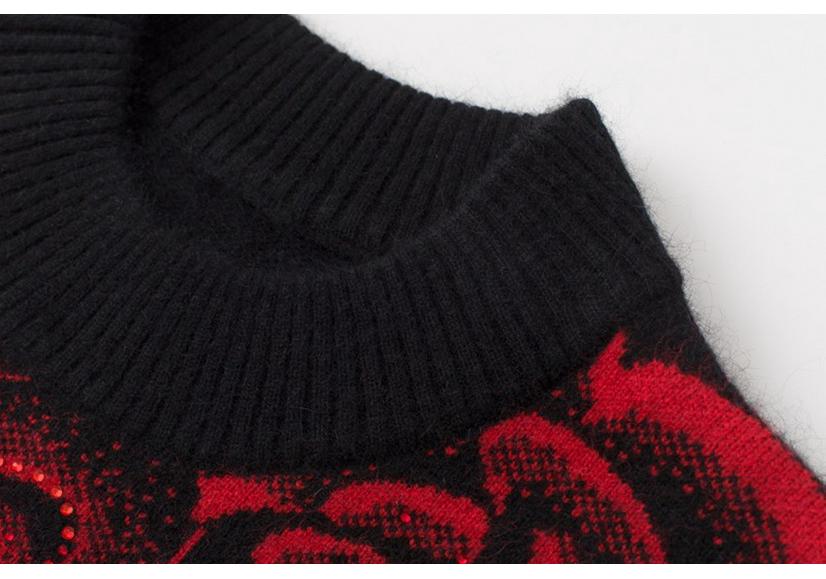 Floral Plus Size Women's Warm Loose Sweater - Round Neck Knitwear for Autumn/Winter