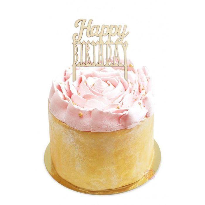 Wooden Cake Topper - Happy Birthday - 12 X 10 Cm