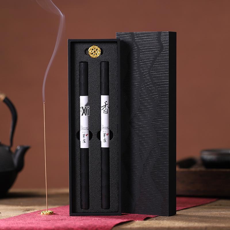 Ying Xiang Yuan Luxury Gift Box: Nha Trang Red Soil Agarwood Incense Sticks & Coil for Indoor Use, 10g Pack 10g Black Gift Box Set