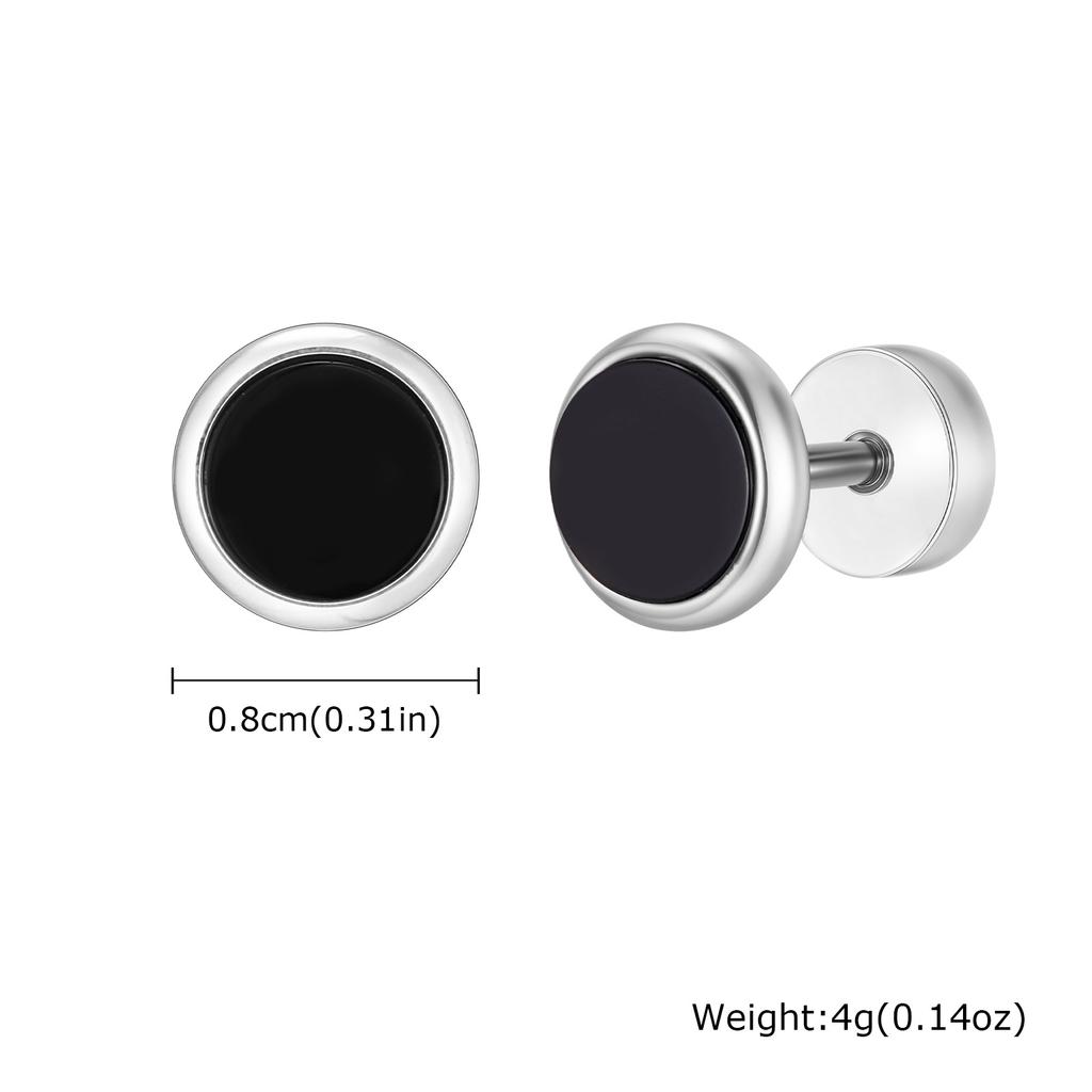 Small Round Natural Stone Stud Earring for Men,Hypoallergenic Stainless Steel Stud Earrings,Hip Hop Fashion Jewelry Gift