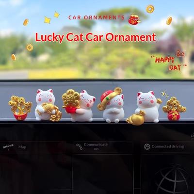 Cartoon Lucky Cat Figurines with Fu Fa Words,  New Car Dashboard Ornament, Desktop Decor with Adhesive Tape, Cute Girl Gift