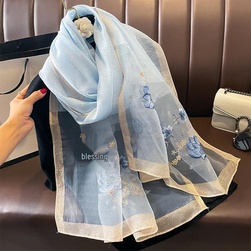 Women's Silk Wool Embroidered Scarf - Dual-Use Winter Shawl & Neck Gaiter