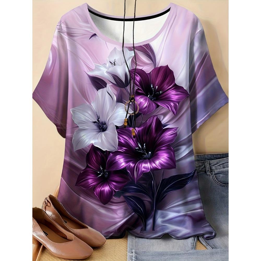 Summer Women's Floral T-Shirt 3D Print Loose Fit O-Neck Tees Comfortable Women's Clothing Casual Elegant Oversize Women's Tops