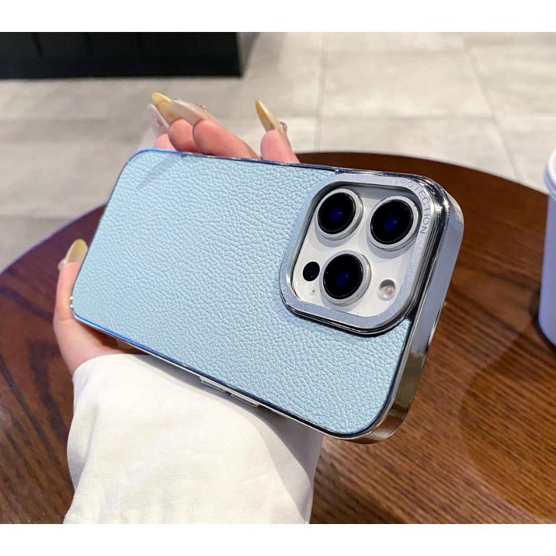 Electroplating Lychee Pattern Suitable for IPhone 16 Mobile Phone Case Apple 15 Large Hole Anti Fall 14 ProMax Full Inclusive Protective Case