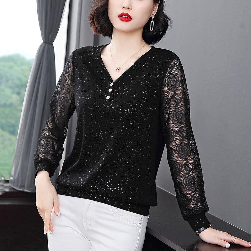 

Весна и осень Новая мода свободная кружевная рубашка в иностранном стиле, для мам среднего возраста, весенние и осенние нижние рубашки, верхние части 4XL recommended [150-82.5kg]