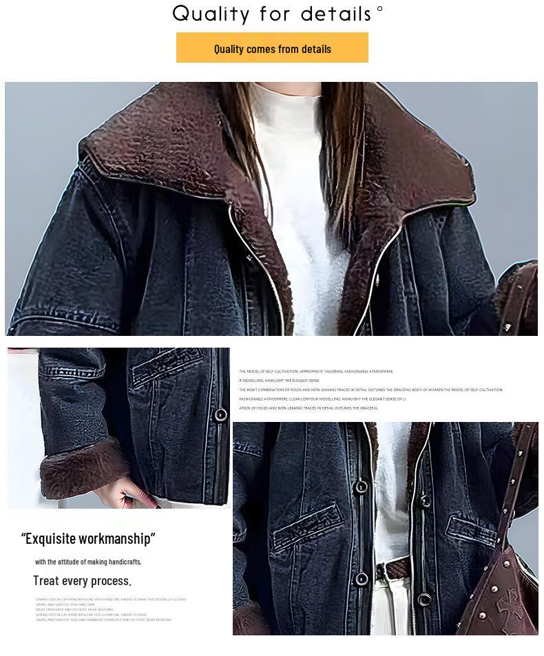 Women's Plus Velvet Cropped Denim Jacket - Winter 2025 Trendy Fashion, Warm & Casual.
