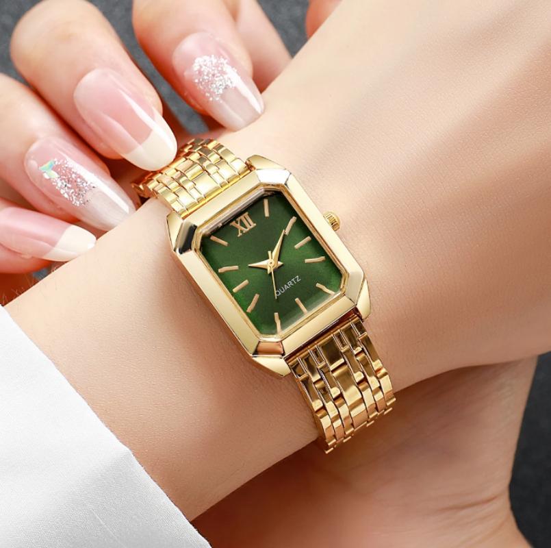 

1Pcs Elegant Women s Watch - Golden-Tone Case Steel Band, Quartz Movement with Roman Numerals,Fashion Ladies Accessory зелёный