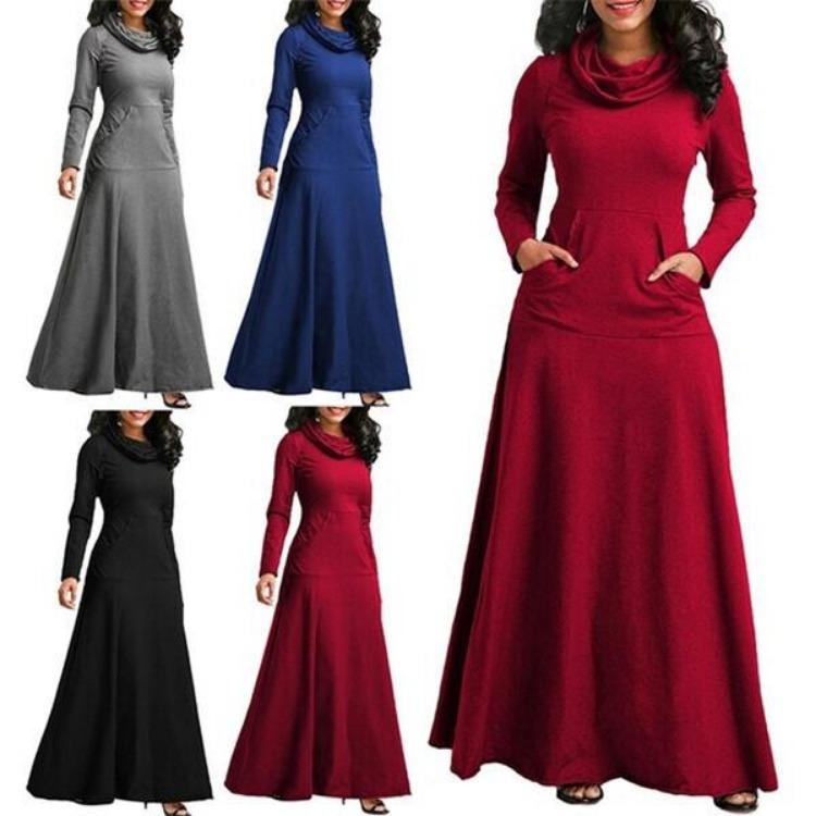 Casual Women Long Dress Plus Size Cotton Pullover Autumn Winter