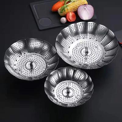 Stainless Steel Steamer Rack Multifunctional Folding Rack Retractable Steamer Fruit Plate Kitchen Drain Steaming Rack