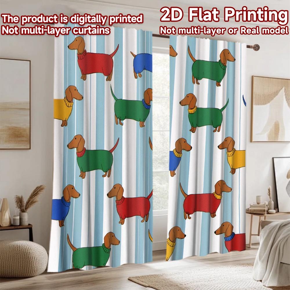 2D flat printing 2pcs Curtain Cute Dachshund Dogs Digital Printed Polyester Drapes Festive Holiday Perfect for Festive for