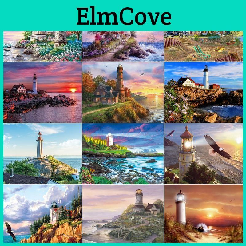 Embroidery Stitch Cross Diamond Lighthouse Diamond Painting 5d Diamond Mosaic Seascape Full Round Home Decor
