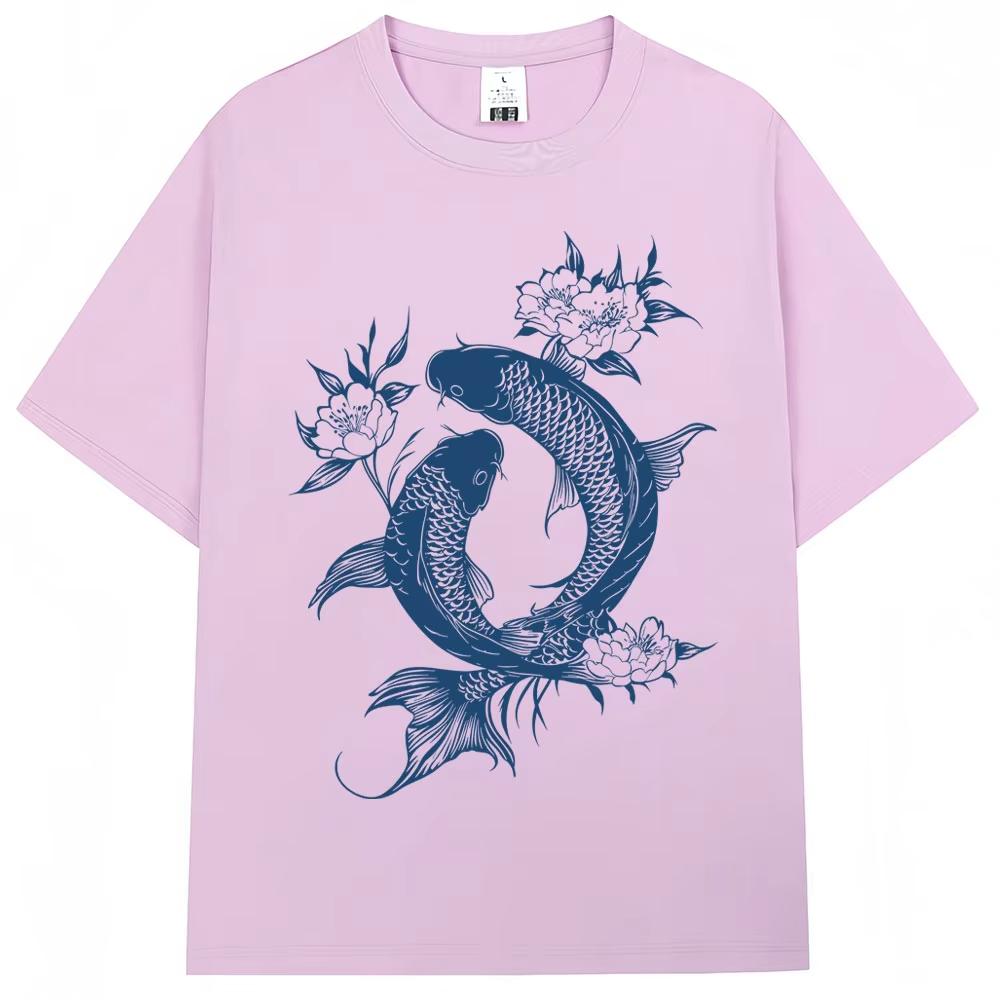 Japanese Koi Fish Tokyo Style Graphic Tshirt Unisex Women Fashion Vintage Summer Tshirts pure Cotton Casual Tees Streetwear