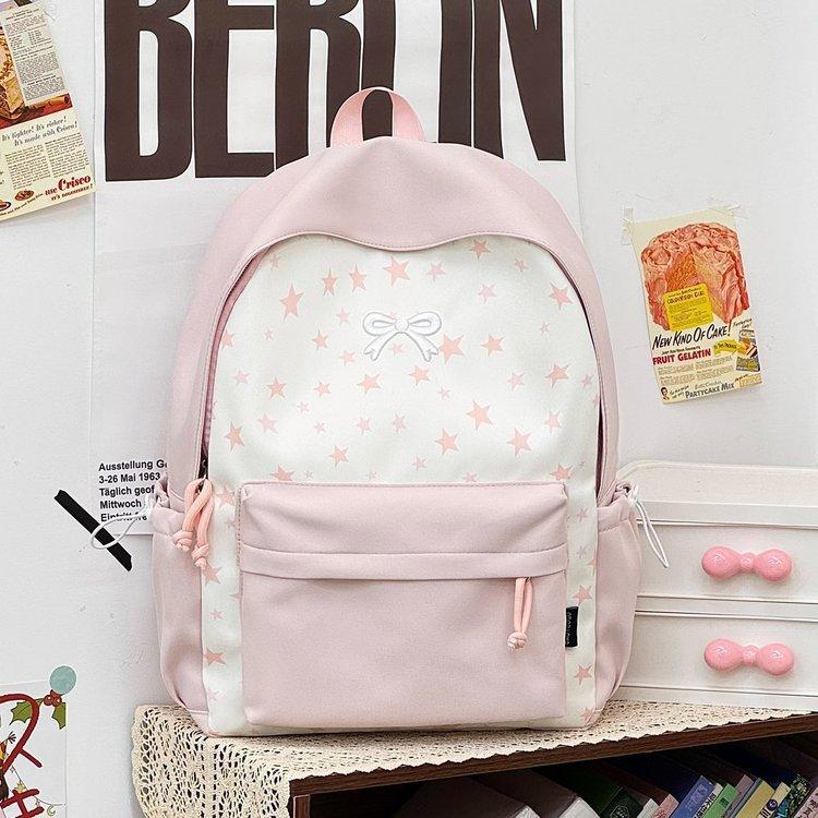 Schoolbag Junior high school student High school bag Girl primary school student Large capacity backpack Cute star full print College student backpack