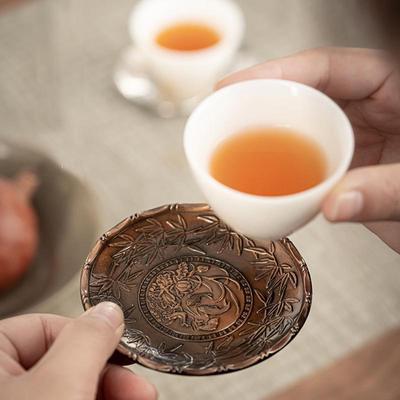 Retro Copper Frog & Lotus Leaf Tea Coaster Kit