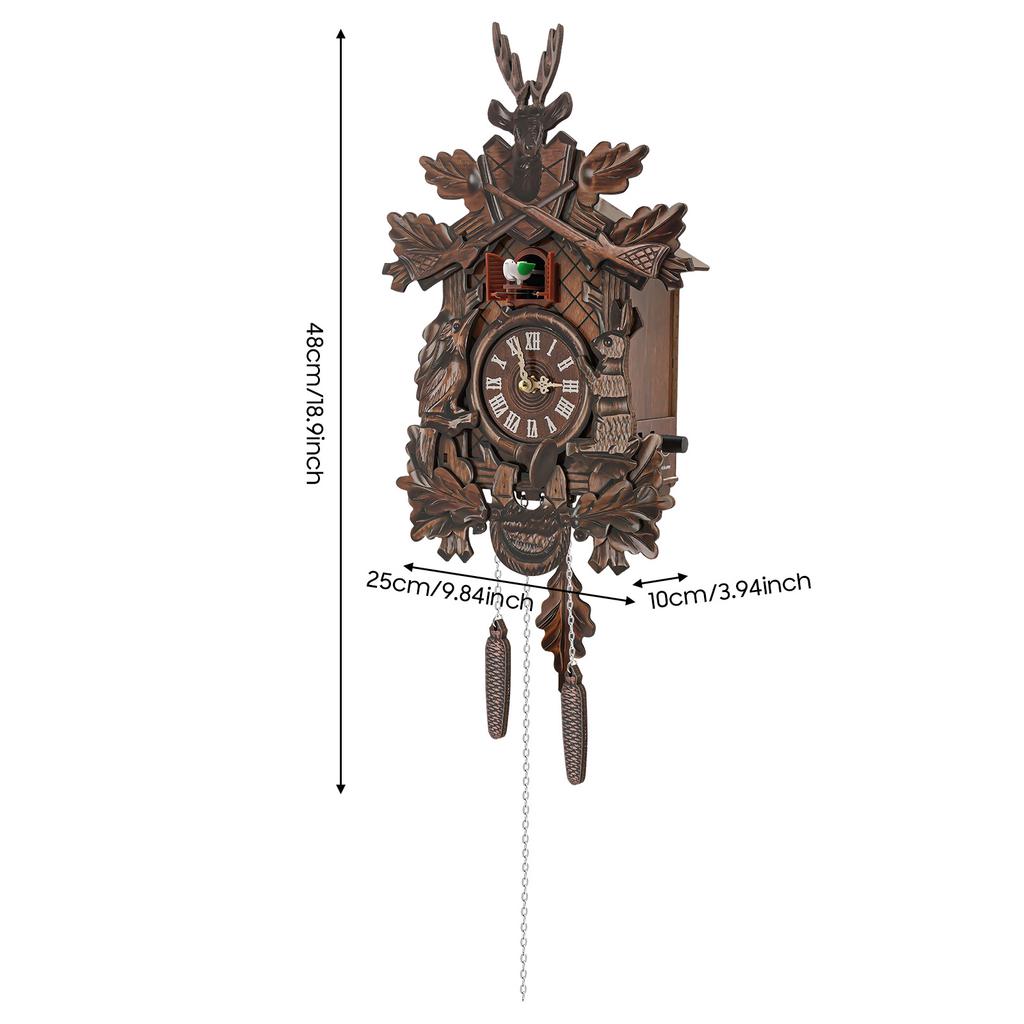 Cuckoo Clock, Traditional Black Forest Handcrafted Wooden Quartz Clock for Wall Antique Decroration with Maple Leaf Pendulum