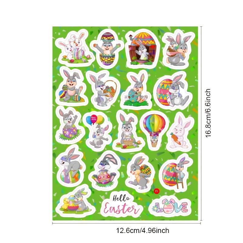 160pcs Easter Bunny & Egg Stickers - 8 Sheets Holographic Vinyl Decals for Youngsters, Party Favors, and Holiday Decorations