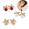 Exquisite Small Bow-knot Pearl Earrings Sparkling Rhinestone Light Luxury Earrings  Birthday Gifts