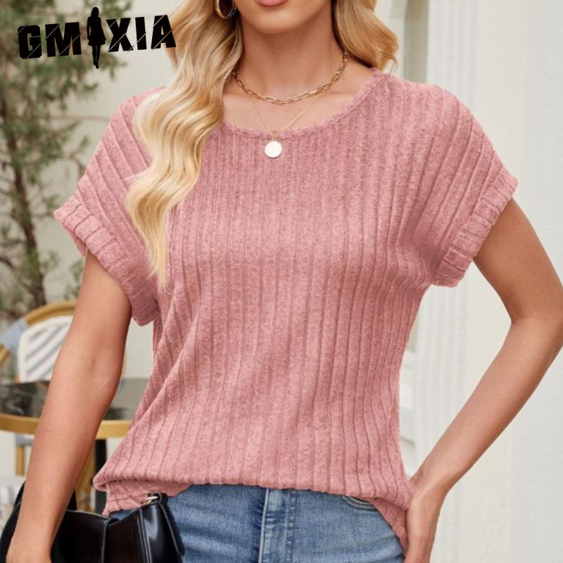GMXIA Camicette e camicie a maniche corte con stampa tinta unita alla moda da donna