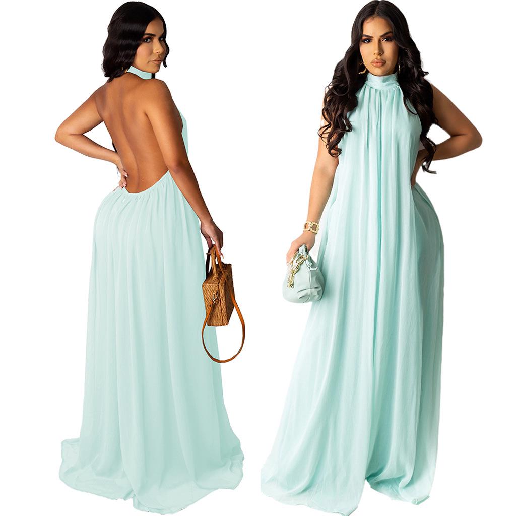 New Summer European-American Sexy Solid Chiffon Dress