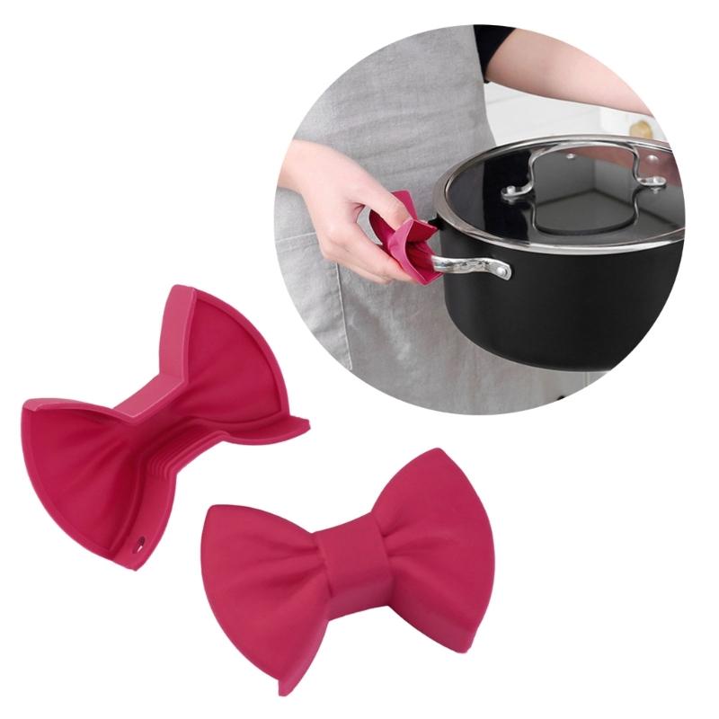 Pack of 2 Non Slip Heat Resistant Glove Silicone Finger Guard Kitchen Cookware Silicone Bowknot Clip for Oven Baking