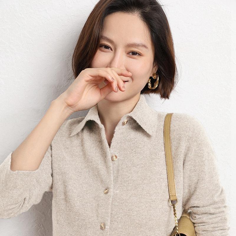 New POLO Collar Shirt for Women, Fashionable Loose Long-sleeved Knitted Cardigan, Temperament Lapel Jacket, Women's Sweater