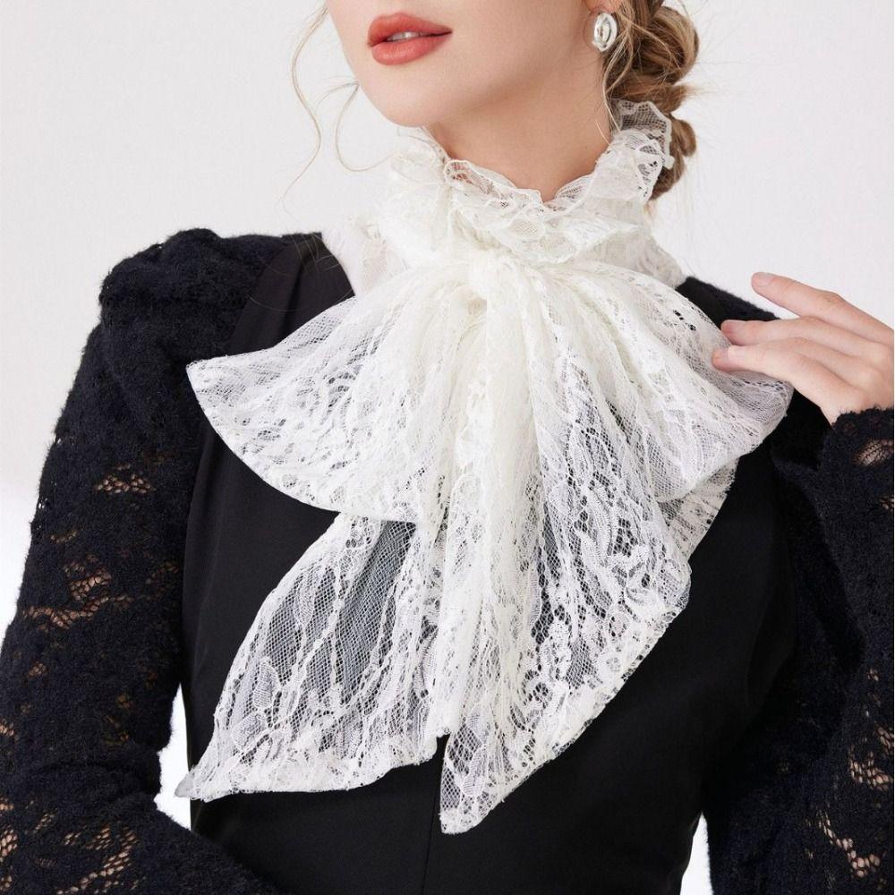 Solid Color Bow Lace Collar Detachable Ruffled edge Collar Fashion Lace Fake Collar Cosplay