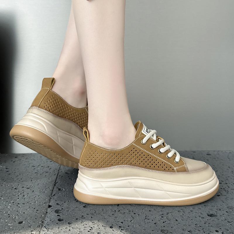 Sandals Women's New Retro Inner Height Increase Hollow Women's Shoes Versatile Leather White Shoes Sports Trend