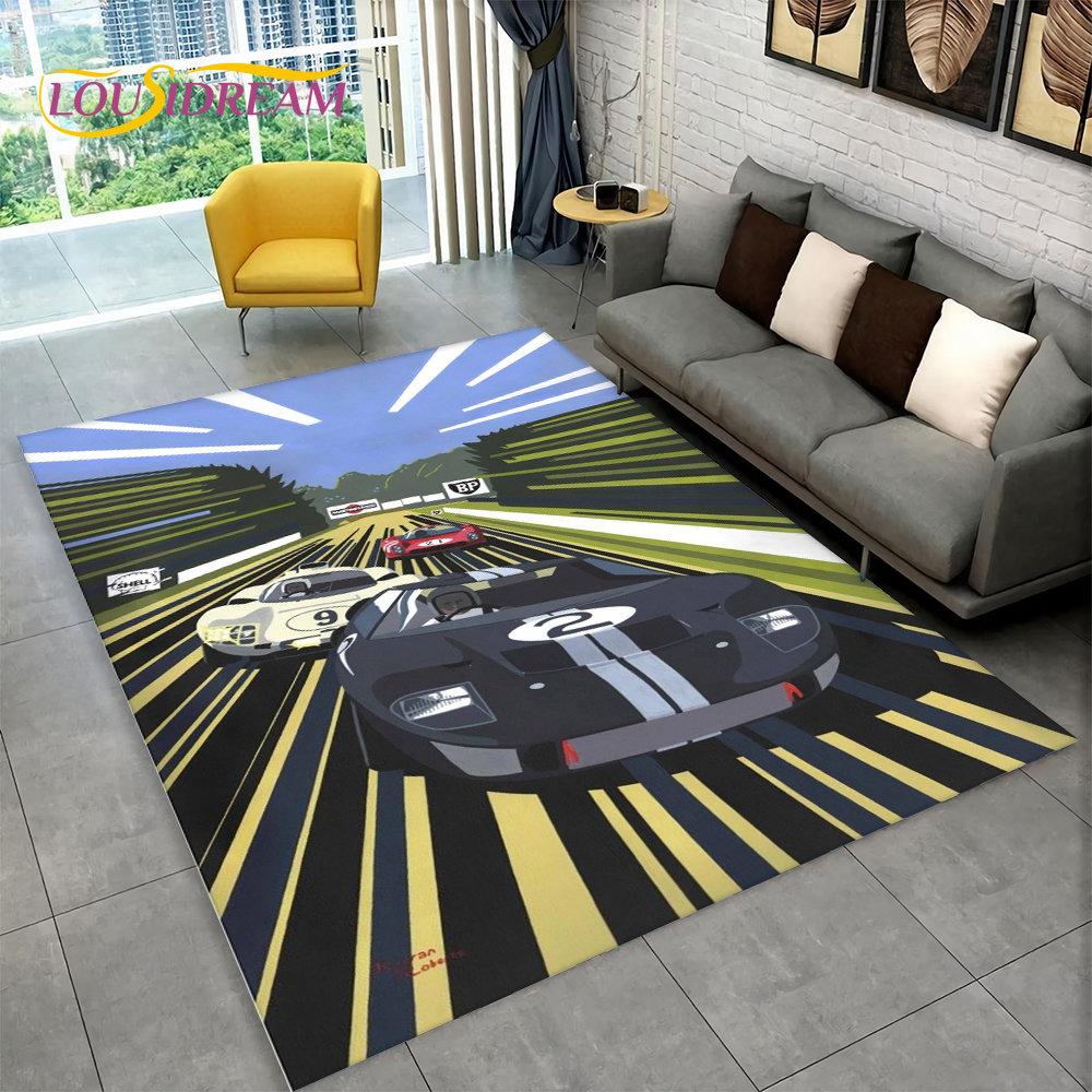 Großer Teppich mit Rennsportwagen-Motiv, Teppich für Zuhause, Wohnzimmer, Schlafzimmer, Sofa, Fußmatte, Dekoration, rutschfeste Bodenmatte für Kinder, Küche