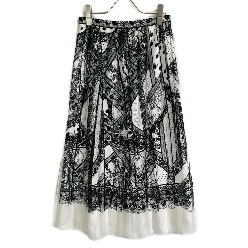ERDEM 4647YLPT White x Black Lace Print Pleated Skirt skirt UK6 White / blackUsed