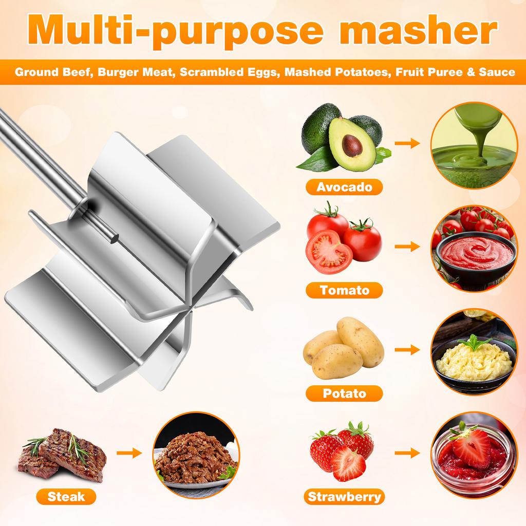 Meat Chopper Ground Beef Chopper Tool Stainless Steel Meat Chopper Masher Heavy Duty 6 Curve Blades Kitchen Beef Chopper Tool