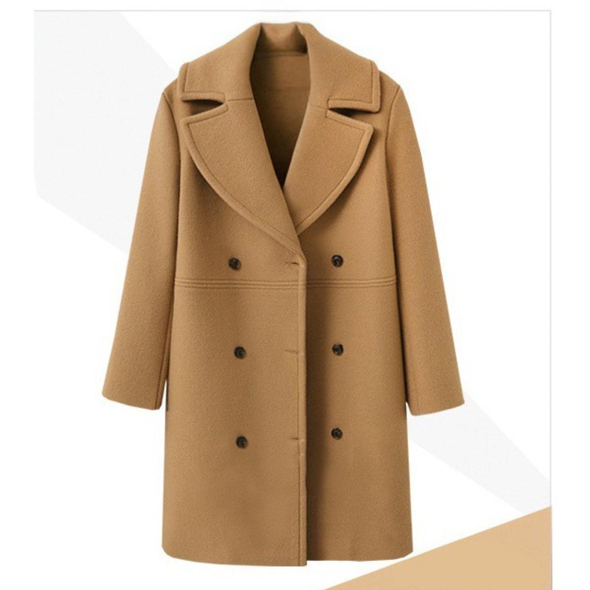 Women s Lapel Long Sleeve Coat Loose Fit Elegant Wool Blend Mid Length Outerwear S хаки