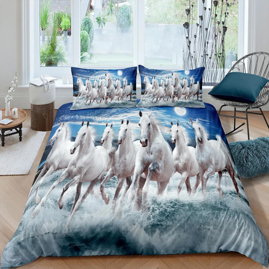 Galloping Horse Bedding Set Califking 260X240 Luxury Bed Comforter Double Home Duvet Set Cover Queen Size Pillowcases 2/3Pcs
