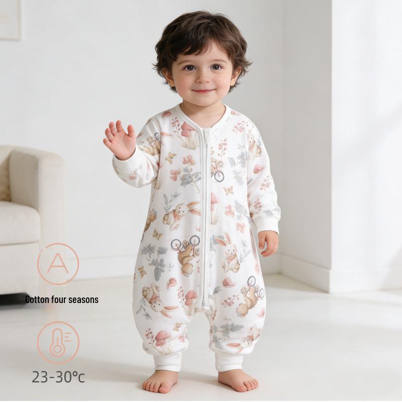 Four Seasons Pure Cotton Baby Sleeping Bag with Zipper - Anti-kick Design for Air-Conditioned Rooms