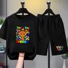 Summer Clothes Boys Girls Age 3-12 Tee+shorts suit Children Short Sleeve T-shirts Child  Casual Pink Black Fashion Game graphics