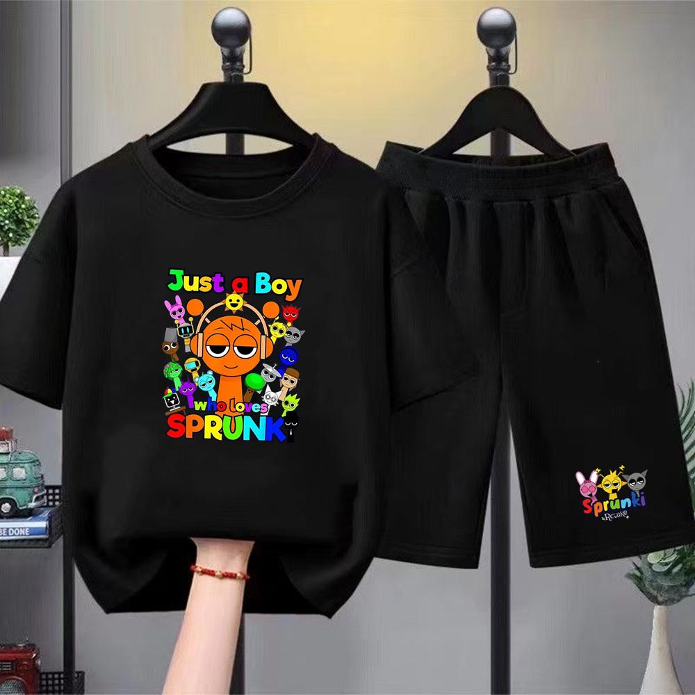 Summer Clothes Boys Girls Age 3-12 Tee+shorts suit Children Short Sleeve T-shirts Child  Casual Pink Black Fashion Game graphics