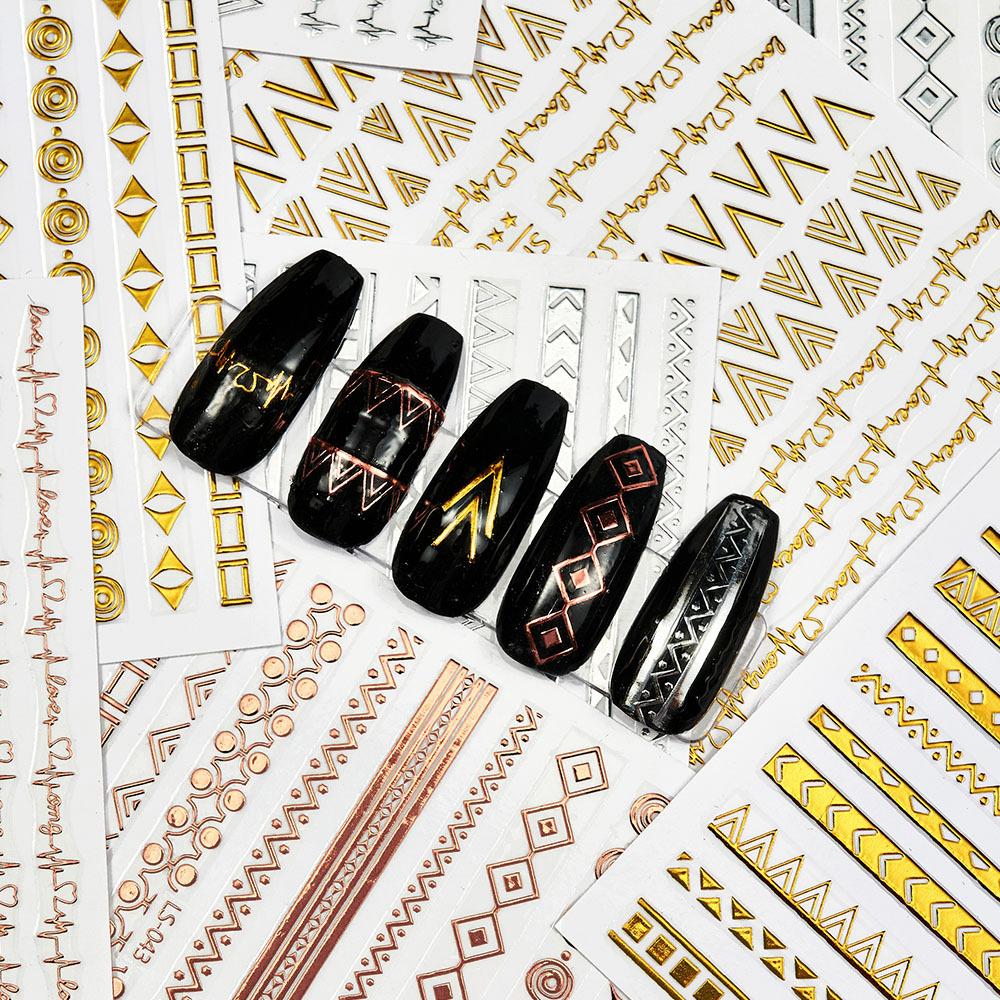 Egyptian Alien Text Full Sticker Geometric Shape Manicure 3D Rose Gold Silver Nail Diy Manicure Sticker
