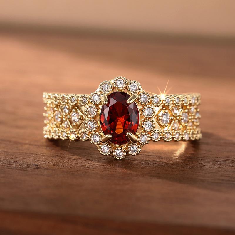 European and Korean Retro Light Luxury Personalized Ring Woman, Inlaid Zircon Fashion Single Ring, Literary and Exotic Jewelry