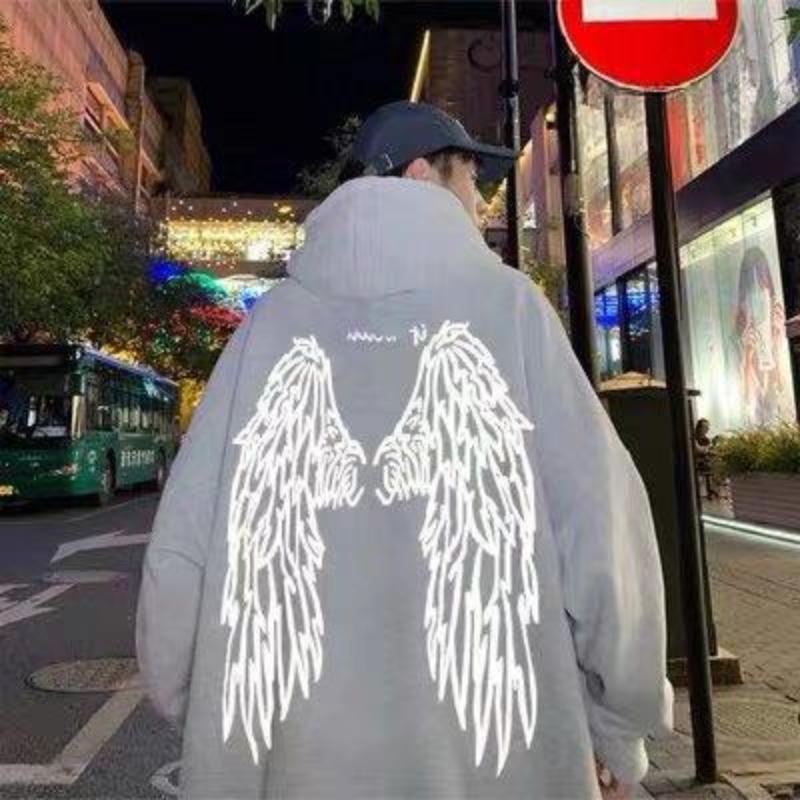 Светоотражающие толстовки Ангел на спине с буквенным принтом в уличном стиле толстые толстовки унисекс зимний теплый пуловер пальто женские толстовки в стиле панк M белый 1489₽
