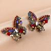 Silver Needle Retro Artificial Crystal Diamond Butterfly Stud Earrings French Court Style Personalized Earrings