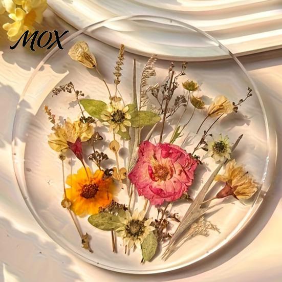 Modern Kitchen Table Decor Floral Print Acrylic Coaster, Non-Slip Surface Heat Resistant Protection Cup Pad, Dining Pads Transparent Round Mat