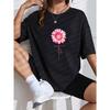 White T-Shirt With Pink Flower And Yellow Ribbon Print For Breast Cancer Awareness Casual Wear
