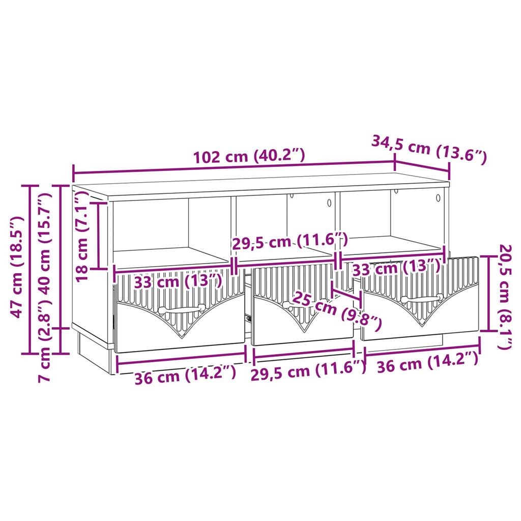 TV Stand High Gloss White 102 x 34.5 x 47 cm Engineered Wood