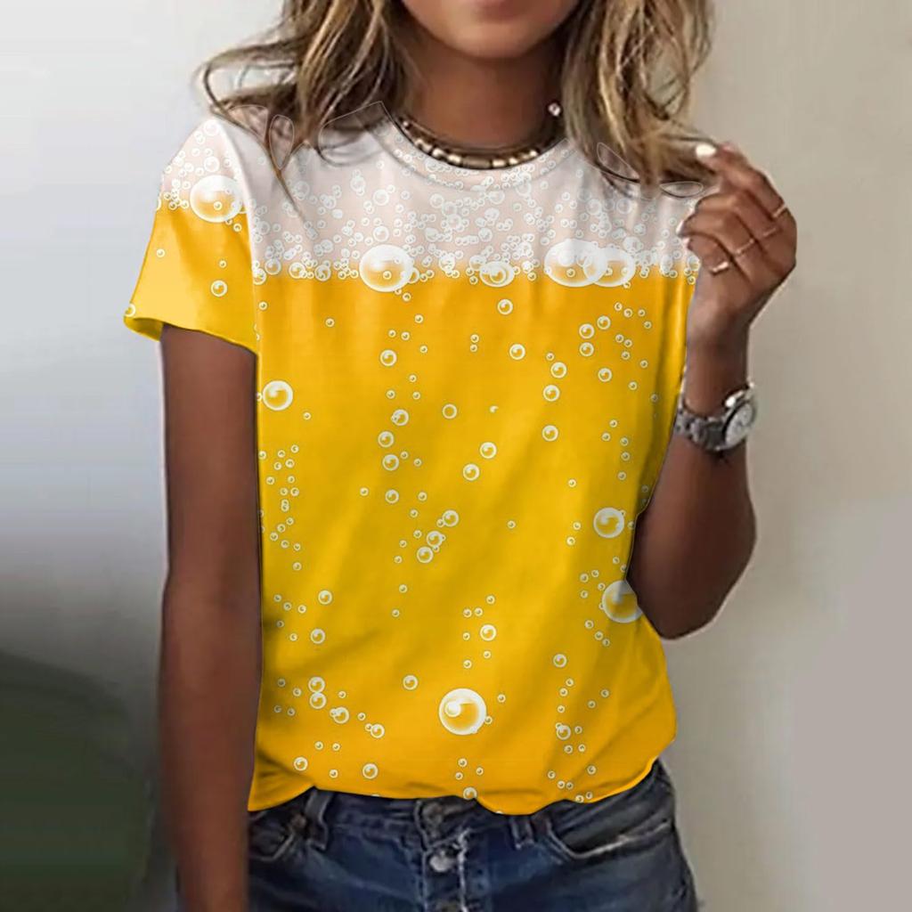 Women's Casual Pullover Short Sleeve T Shirt Oktoberfest Beer Festival Graphic Top Crew Neck Tee