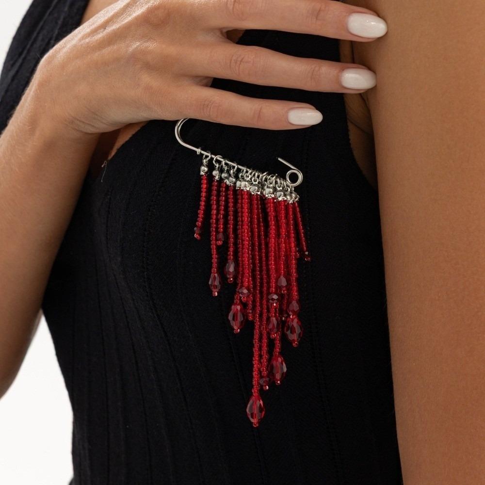 Red Crystal Clasp Badge Safety Clasp Lapel Pin Fashion Brooch Pin  Party Match