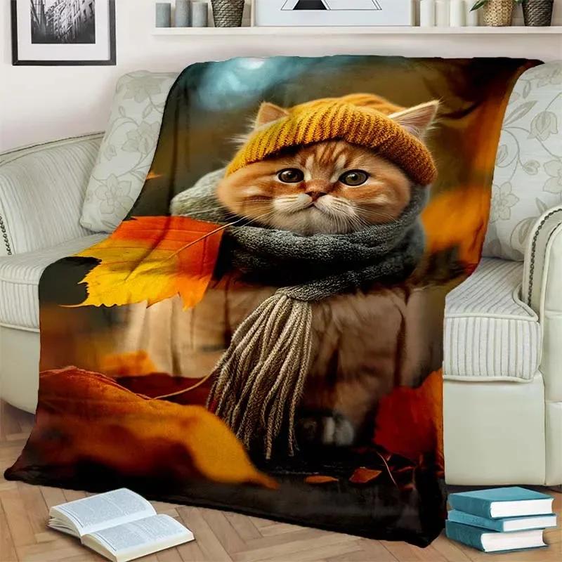 Warm and Cozy Cute Cat Pattern Flannel Blanket for Couch, Bed, Sofa, Office - Soft and Soothing Digital Printing Throw Blanket