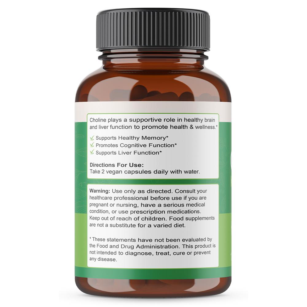 Choline (Comme L+Bitartrate de Choline) Complément alimentaire de 500 mg, 120 gélules par flacon