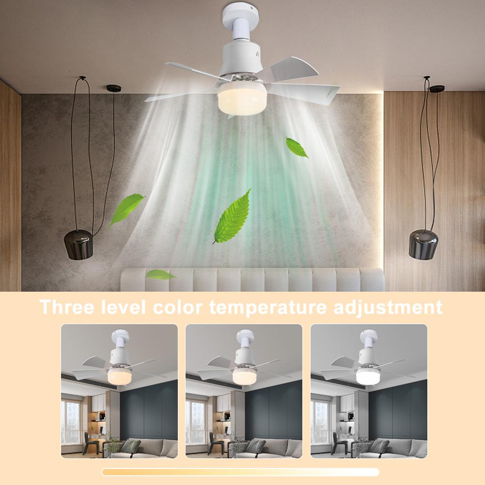E26 Base Small Ceiling Fan Small White Ceiling Fan Remote Control Dimmable LED Socket Fan Light for Closet Dressing Room Kitchen