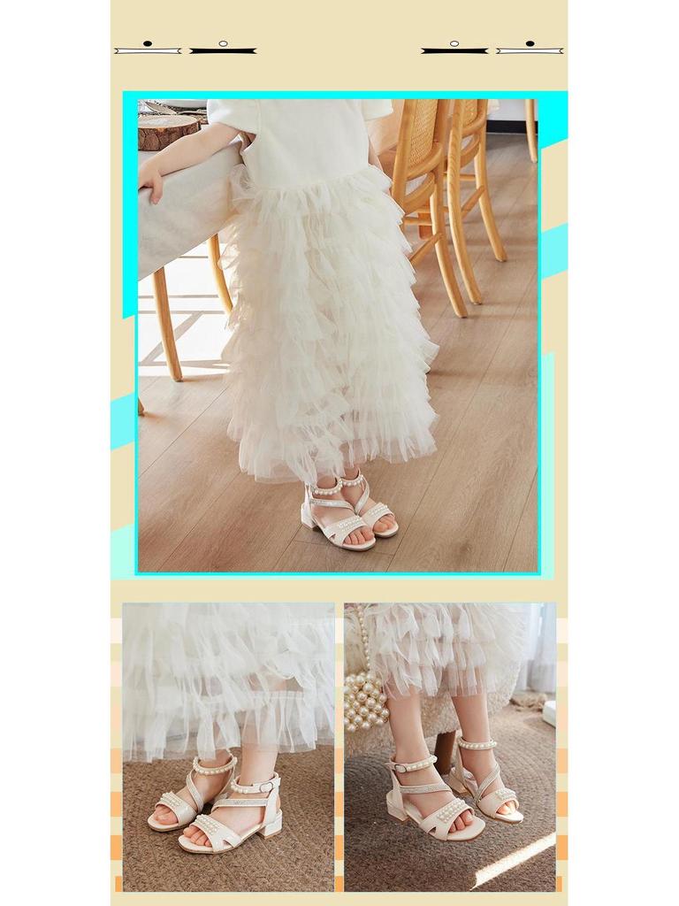 Letnie Sandały na Wysokim Obcasie w Stylu Księżniczki dla Dziewczynek z Miękką Podeszwą - Modne dla Dzieci w Średnim i Starszym Wieku